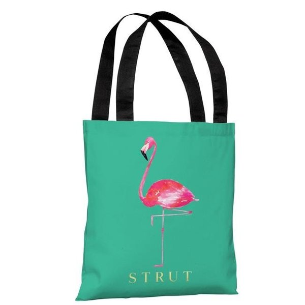 One Bella Casa One Bella Casa 74442TT18P 18 in. Flamingo Strut Polyester Tote Bag by lezleeelliot - Teal; Pink 74442TT18P